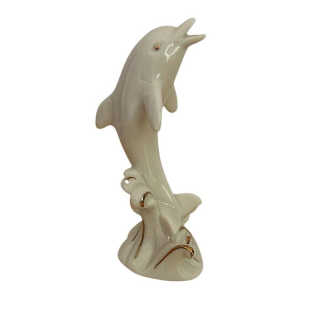 Vintage Lenox Ivory Porcelain Dolphin Figurine – Fine Porcelain with Gold Trim